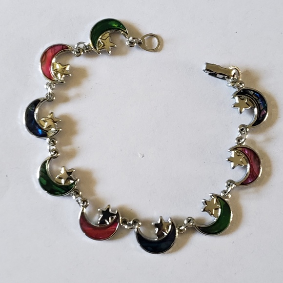 ABALONE Inlay Shell Multicolour Moon and Star Bracelet, Anklet Bracelet - Picture 5 of 5